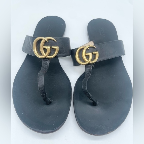 Gucci Black leather double GG lifford thong flat sandals 38 - Picture 5 of 11